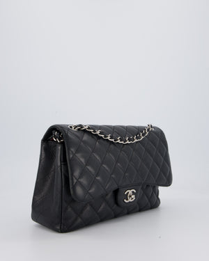 Chanel Black Jumbo Classic Double Flap Bag in Caviar Leather with Silver Hardware