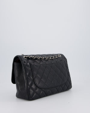 Chanel Black Jumbo Classic Double Flap Bag in Caviar Leather with Silver Hardware