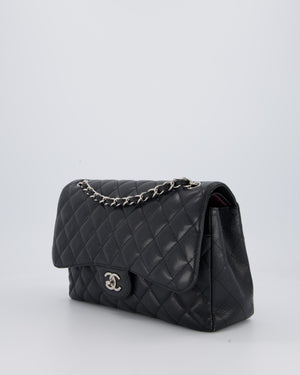 Chanel Black Jumbo Classic Double Flap Bag in Caviar Leather with Silver Hardware