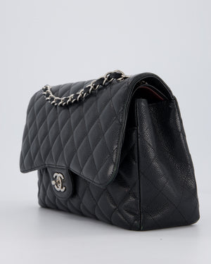 Chanel Black Jumbo Classic Double Flap Bag in Caviar Leather with Silver Hardware
