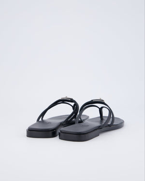 Hermès Black Miss Sandal in Noir Calfskin Leather with Palladium Hardware Size EU 37