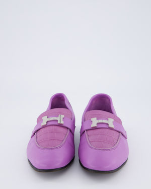 Hermès Paris Loafer in Violet Parme Calfskin & Matte Niloticus Crocodile Leather Size EU 37