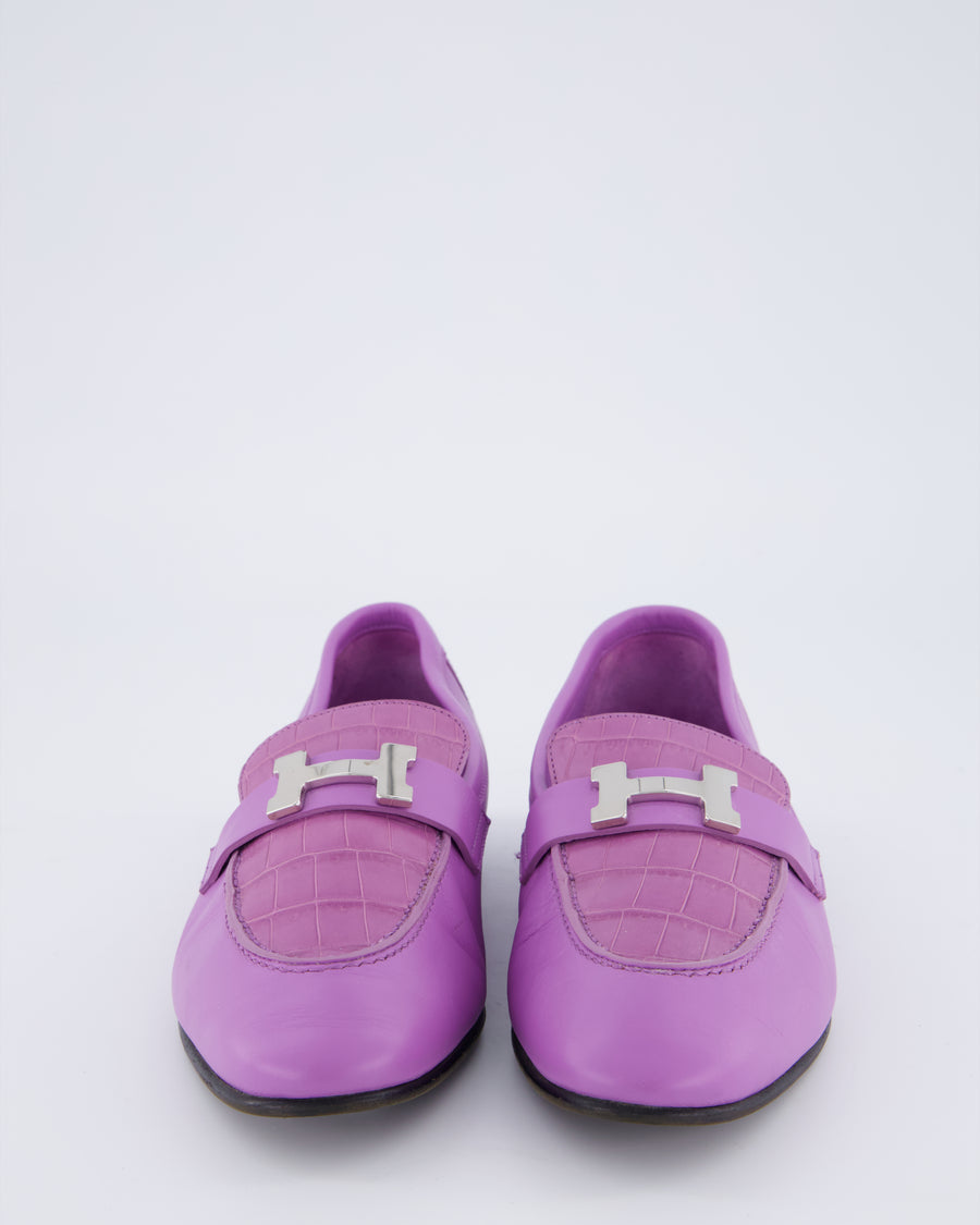 Hermès Paris Loafer in Violet Parme Calfskin & Matte Niloticus Crocodile Leather Size EU 37