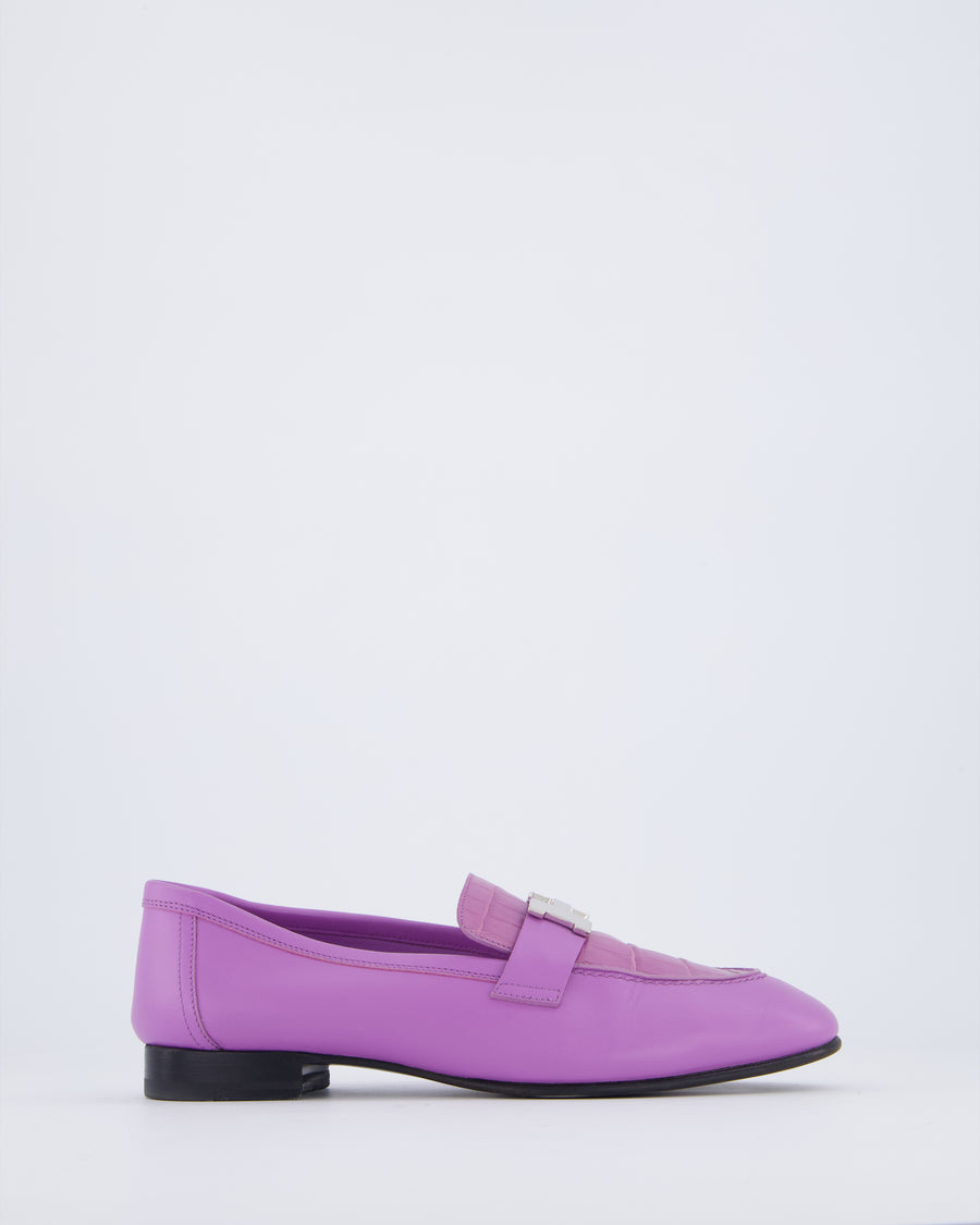 Hermès Paris Loafer in Violet Parme Calfskin & Matte Niloticus Crocodile Leather Size EU 37