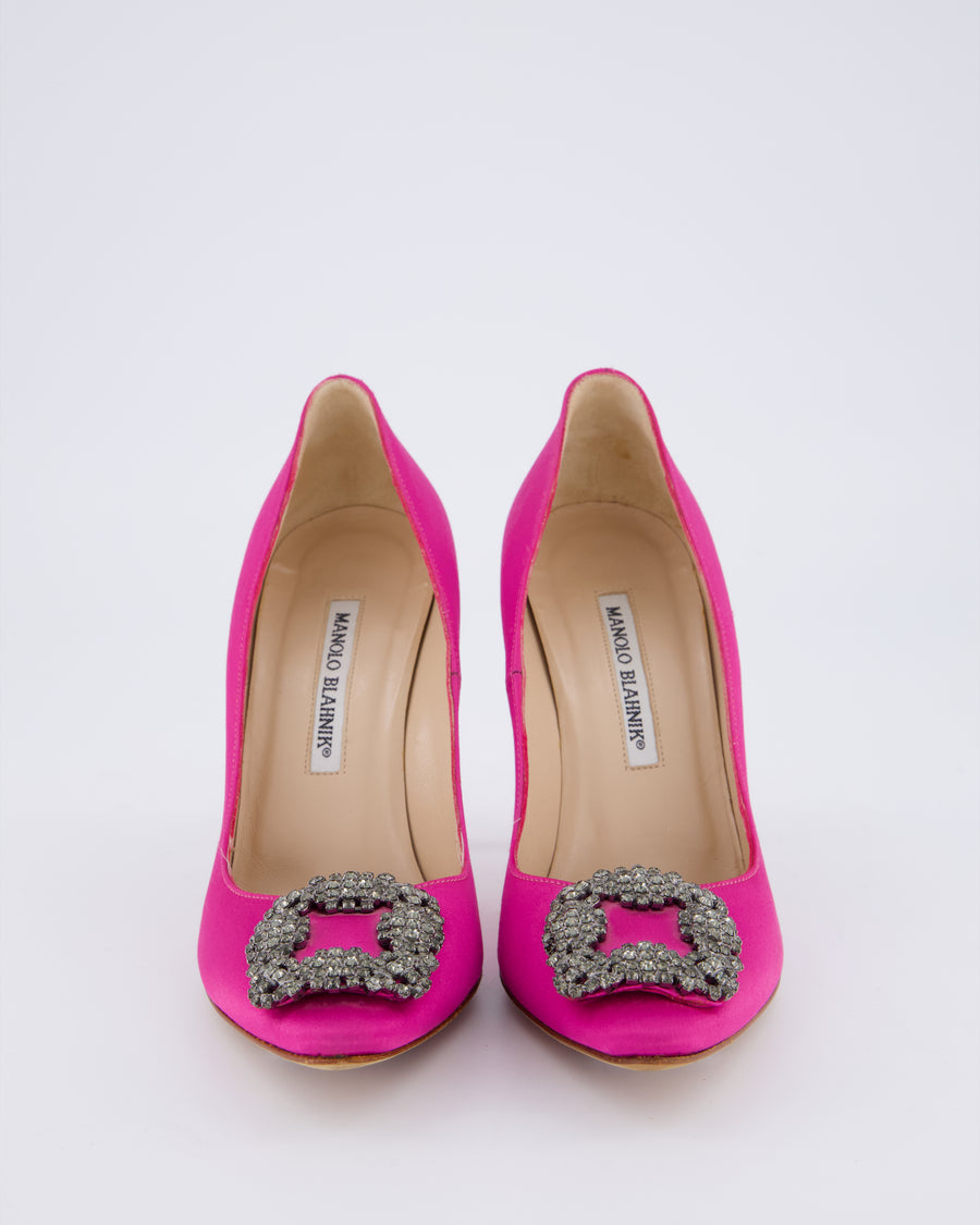 Manolo Blahnik Fuchsia Satin Hangisi Heels Size EU 37.5