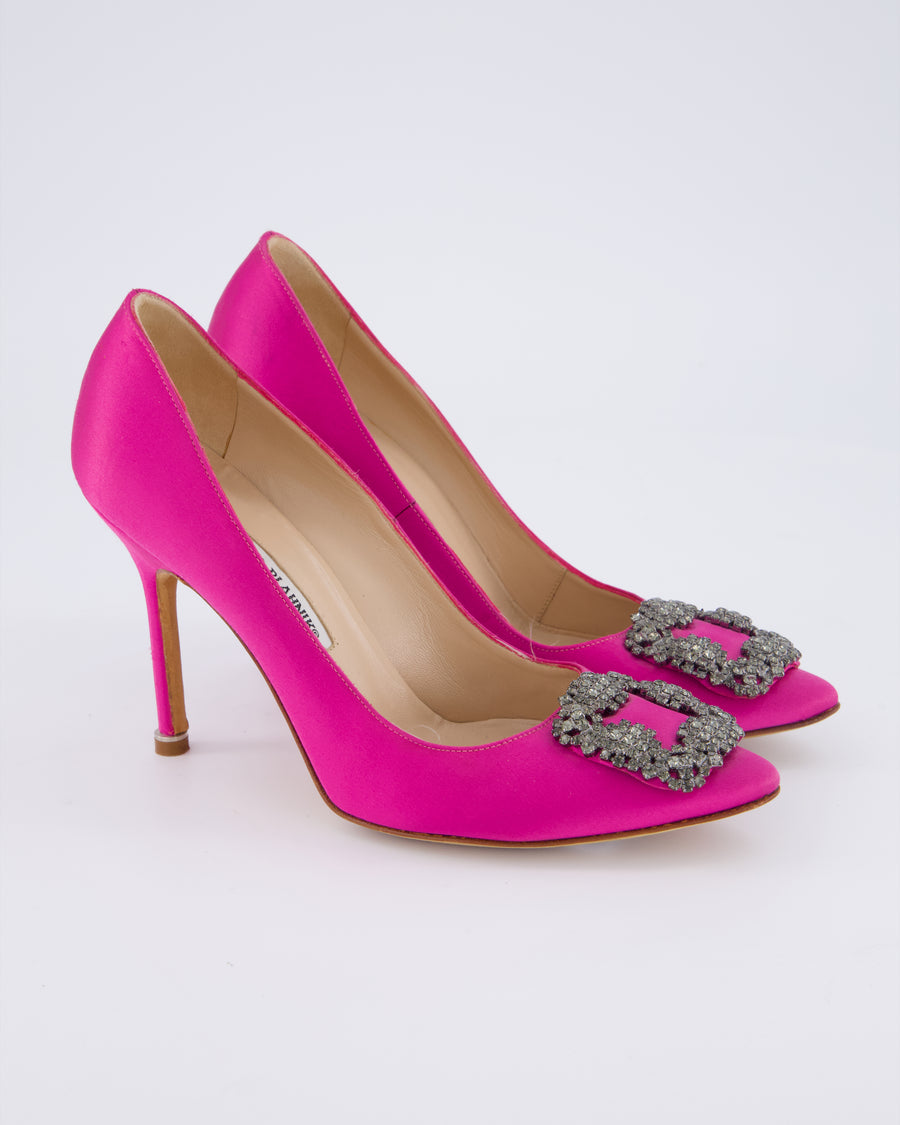 Manolo Blahnik Fuchsia Satin Hangisi Heels Size EU 37.5