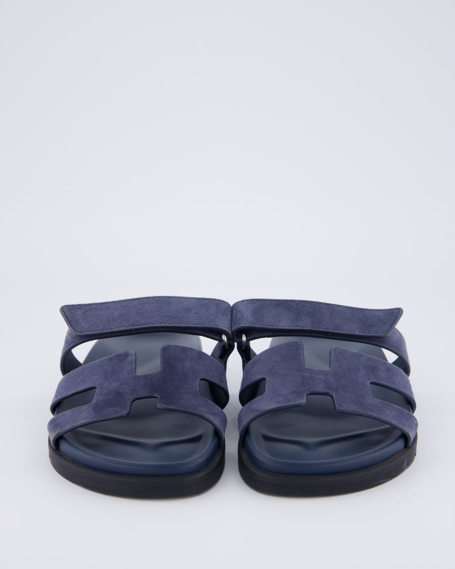 Hermès Chypre Sandal in Bleu Nuit Suede Goatskin Size 38