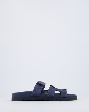 Hermès Chypre Sandal in Bleu Nuit Suede Goatskin Size 38