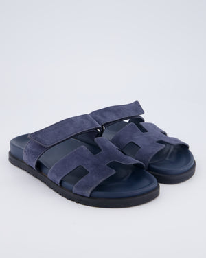 Hermès Chypre Sandal in Bleu Nuit Suede Goatskin Size 38