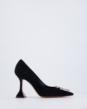 Amina Muaddi Black Begum Suede Heels with Embellished Buckle Detail Size EU 37