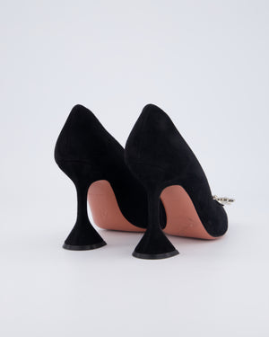 Amina Muaddi Black Begum Suede Heels with Embellished Buckle Detail Size EU 37