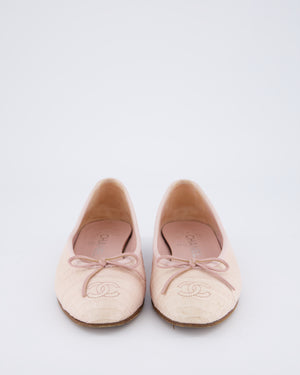 Chanel Pastel Pink Croc Ballet Pumps with CC Detail Size EU 37.5