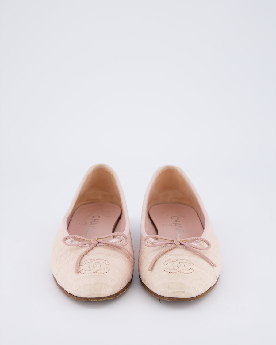 Chanel Pastel Pink Croc Ballet Pumps with CC Detail Size EU 37.5