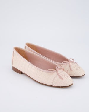 Chanel Pastel Pink Croc Ballet Pumps with CC Detail Size EU 37.5