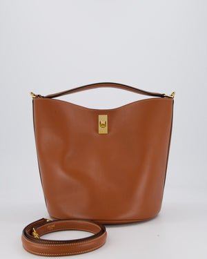 Celine Brown Medium Camille Bucket Bag in Calfskin Leather with Gold Hardware
