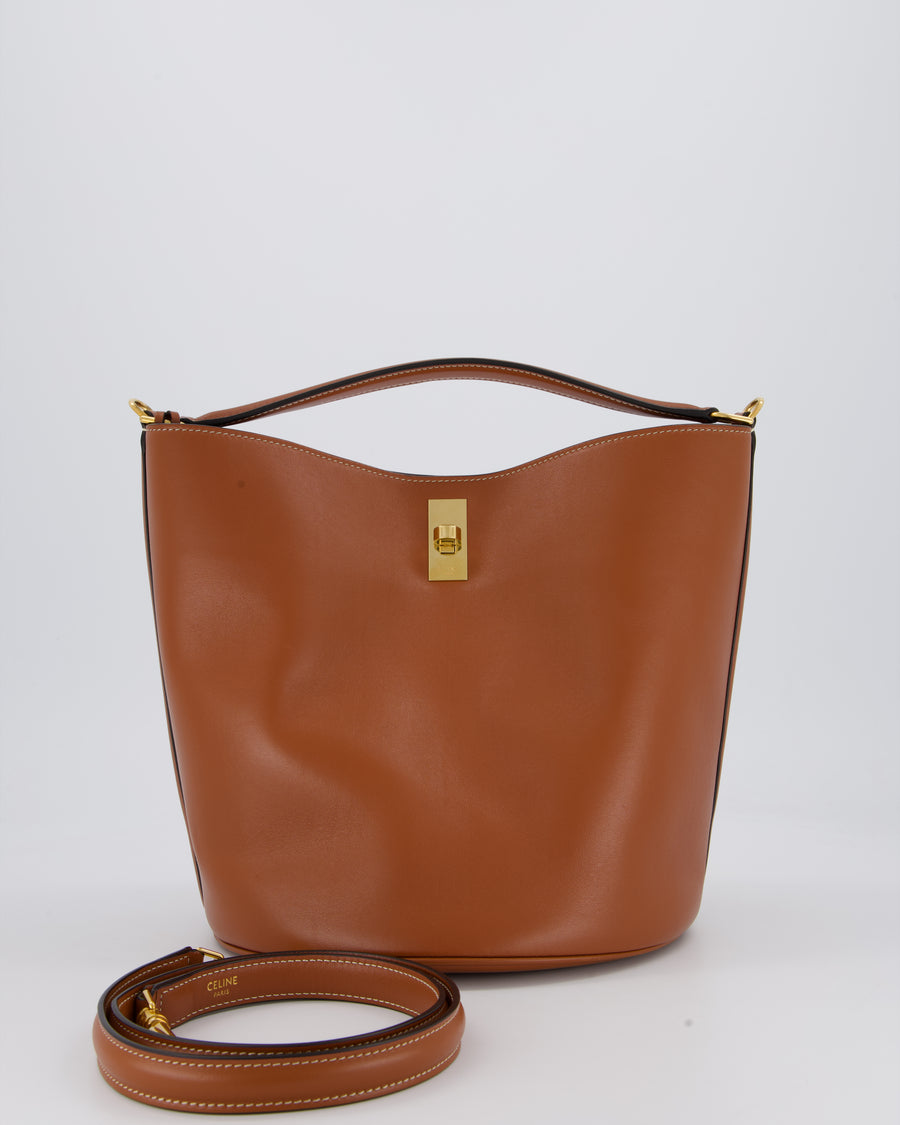 Celine Brown Medium Camille Bucket Bag in Calfskin Leather with Gold Hardware
