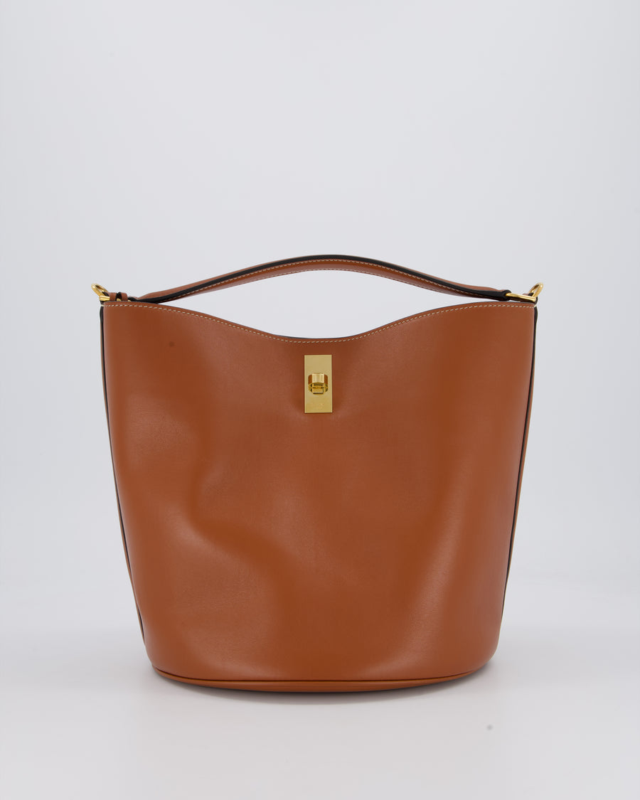 Celine Brown Medium Camille Bucket Bag in Calfskin Leather with Gold Hardware