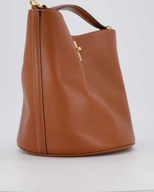 Celine Brown Medium Camille Bucket Bag in Calfskin Leather with Gold Hardware