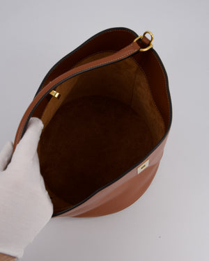 Celine Brown Medium Camille Bucket Bag in Calfskin Leather with Gold Hardware