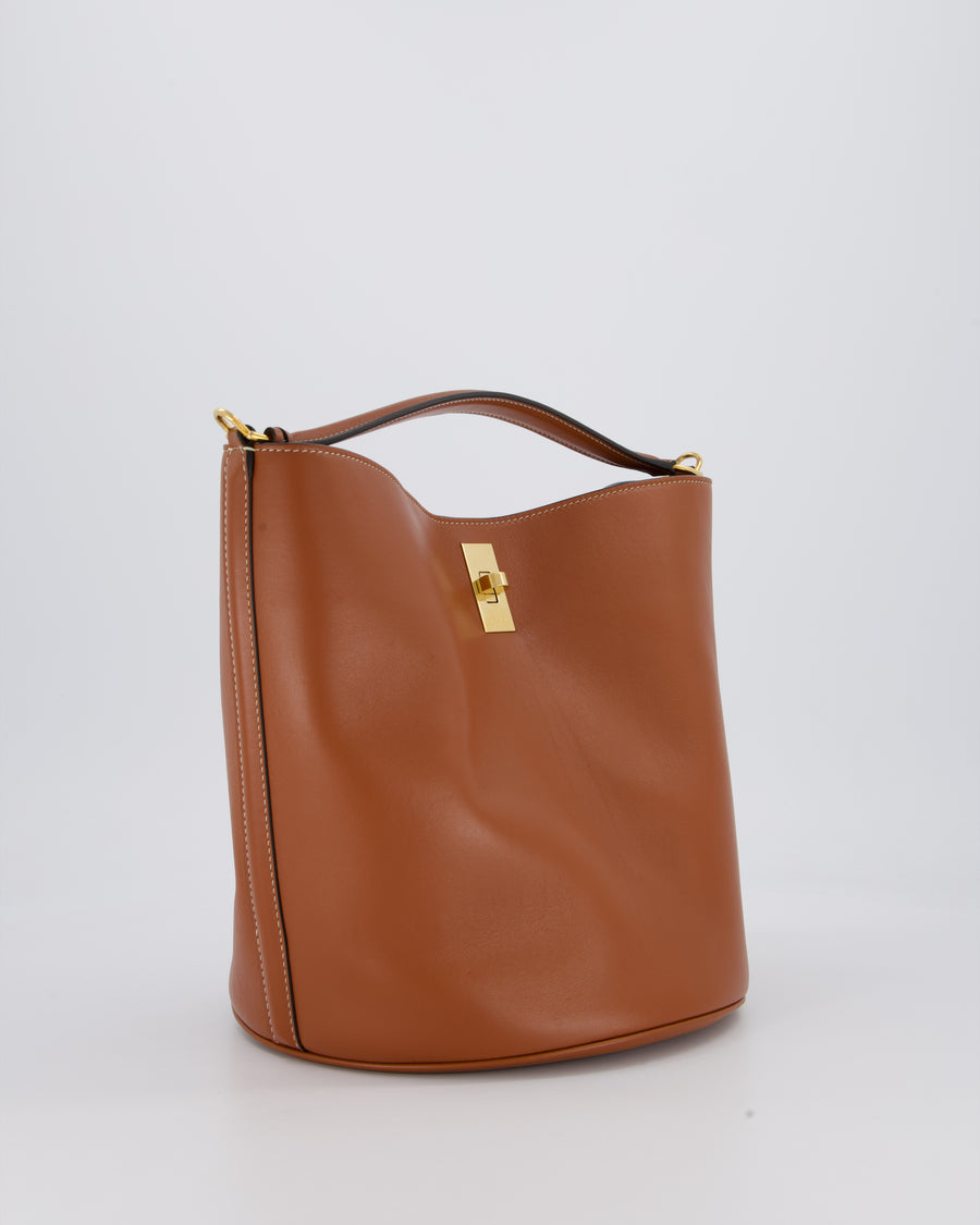 Celine Brown Medium Camille Bucket Bag in Calfskin Leather with Gold Hardware