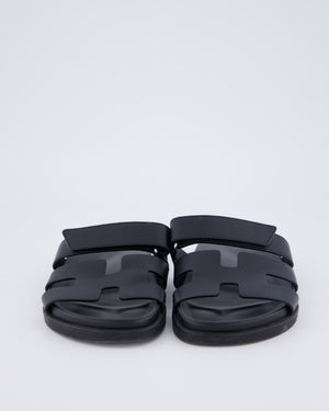 Hermès Chypre Sandals in Noir Calfskin Leather Size EU 37