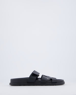Hermès Chypre Sandals in Noir Calfskin Leather Size EU 37