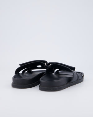 Hermès Chypre Sandals in Noir Calfskin Leather Size EU 37