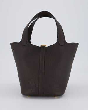 *RARE* Hermès Picotin Lock 18 Bag in Bai Brun Taurillon Clemence with Gold Hardware