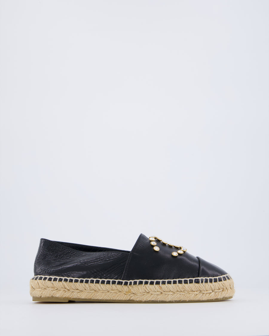 Chanel Patent Leather Espadrilles with Diamante Embellished CC Logo Size EU 38