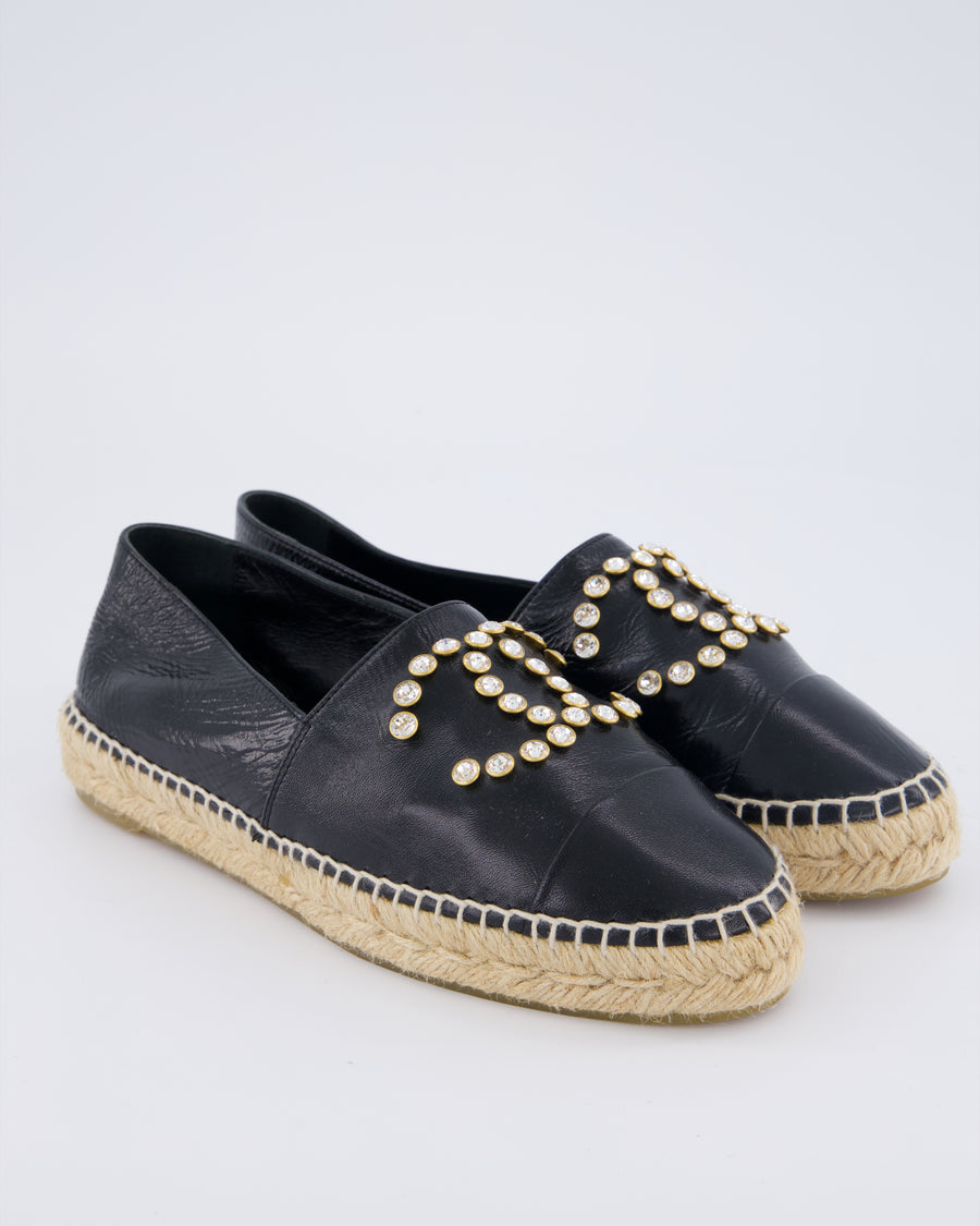 Chanel Patent Leather Espadrilles with Diamante Embellished CC Logo Size EU 38
