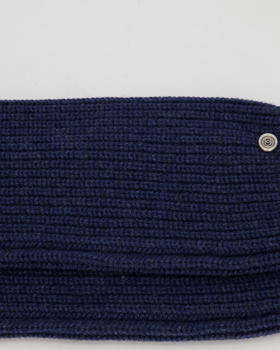 Chanel Navy Blue Cashmere Leg Warmers with CC Logo Plaque