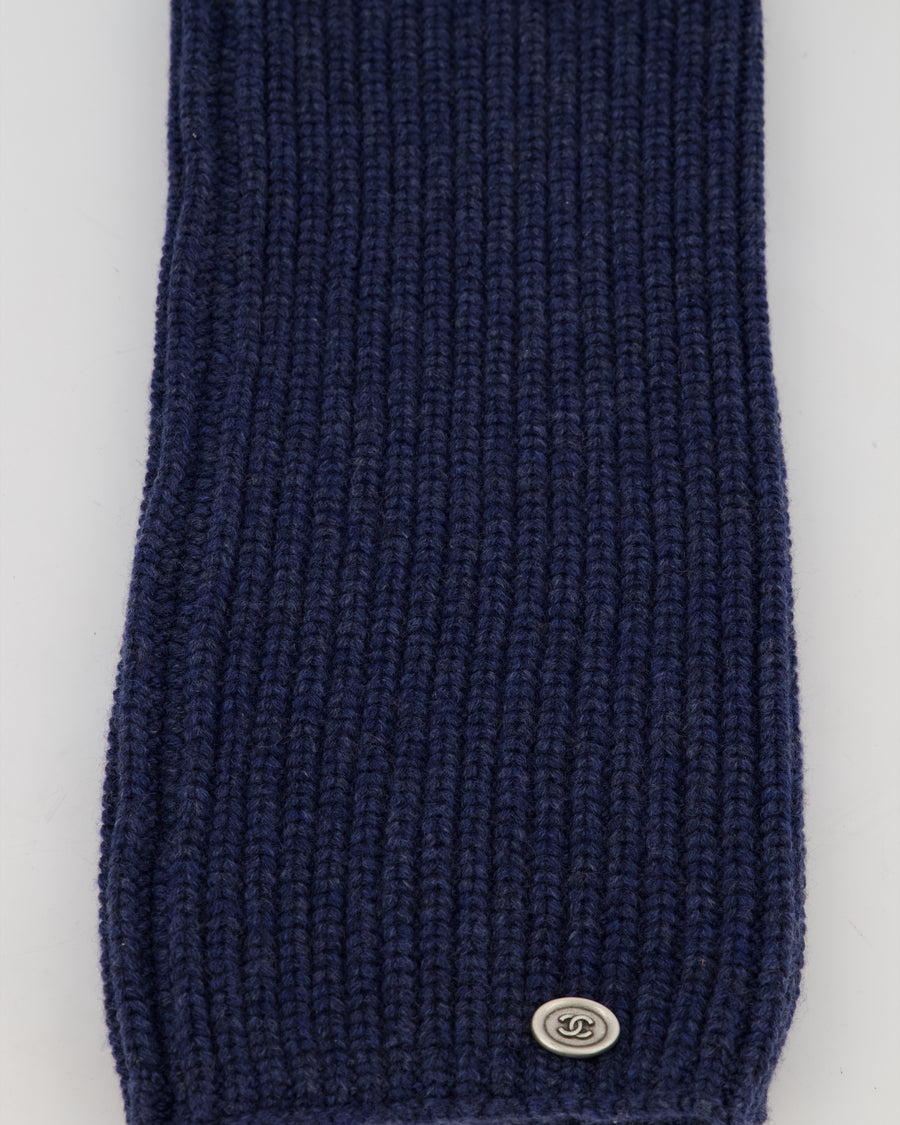 Chanel Navy Blue Cashmere Leg Warmers with CC Logo Plaque