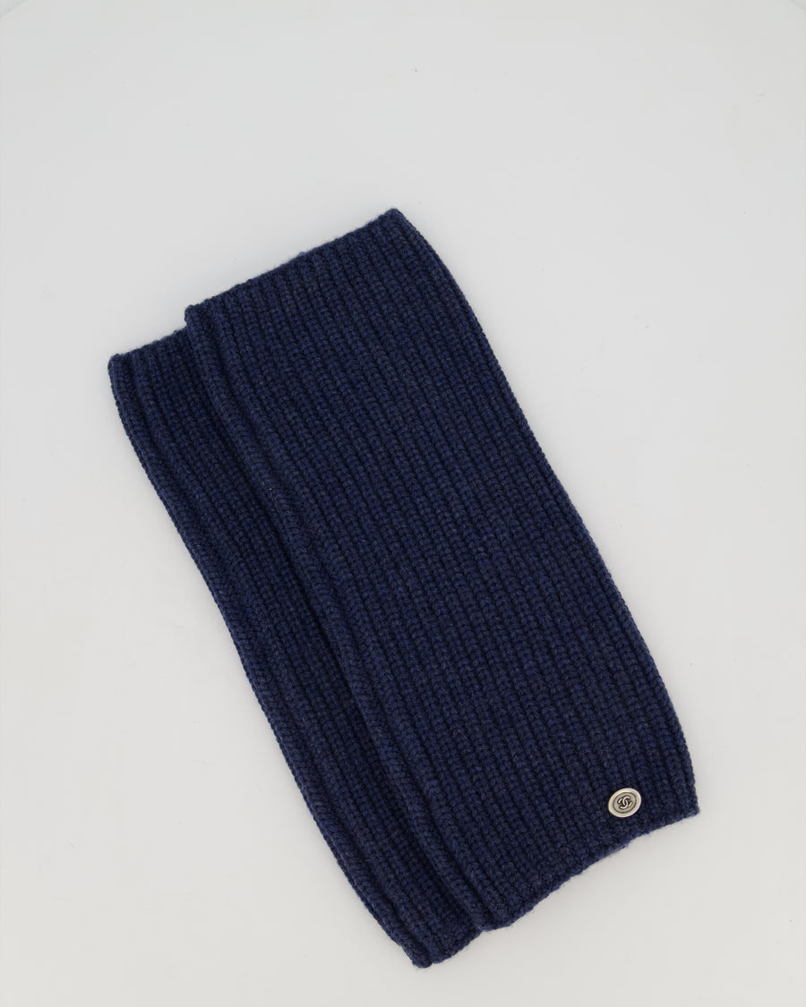 Chanel Navy Blue Cashmere Leg Warmers with CC Logo Plaque
