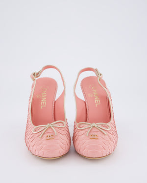 Chanel Pastel Pink Python CC Slingback Heels Size EU 38C