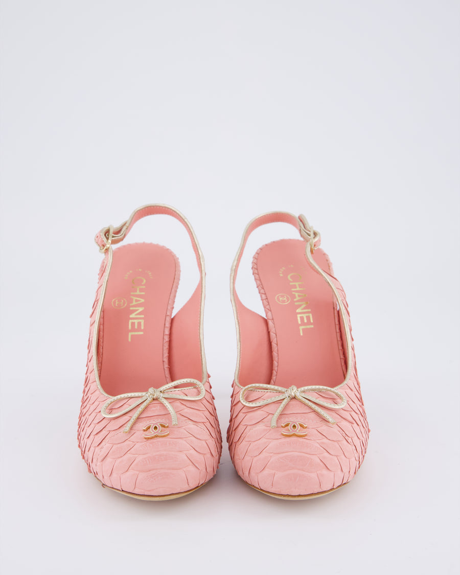 Chanel Pastel Pink Python CC Slingback Heels Size EU 38C