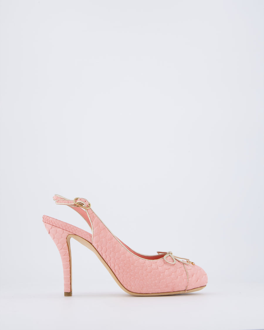 Chanel Pastel Pink Python CC Slingback Heels Size EU 38C