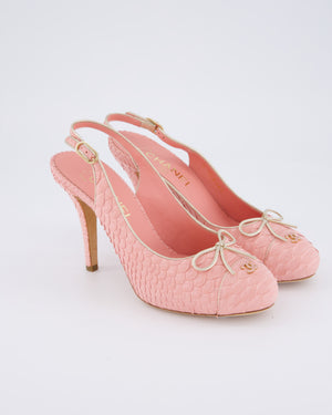 Chanel Pastel Pink Python CC Slingback Heels Size EU 38C
