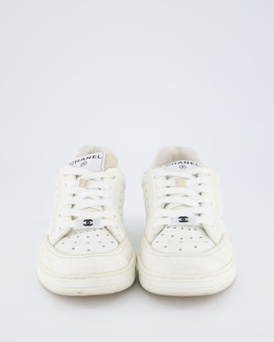 Chanel White CC Leather Sneakers with Logo Detail Size EU 37