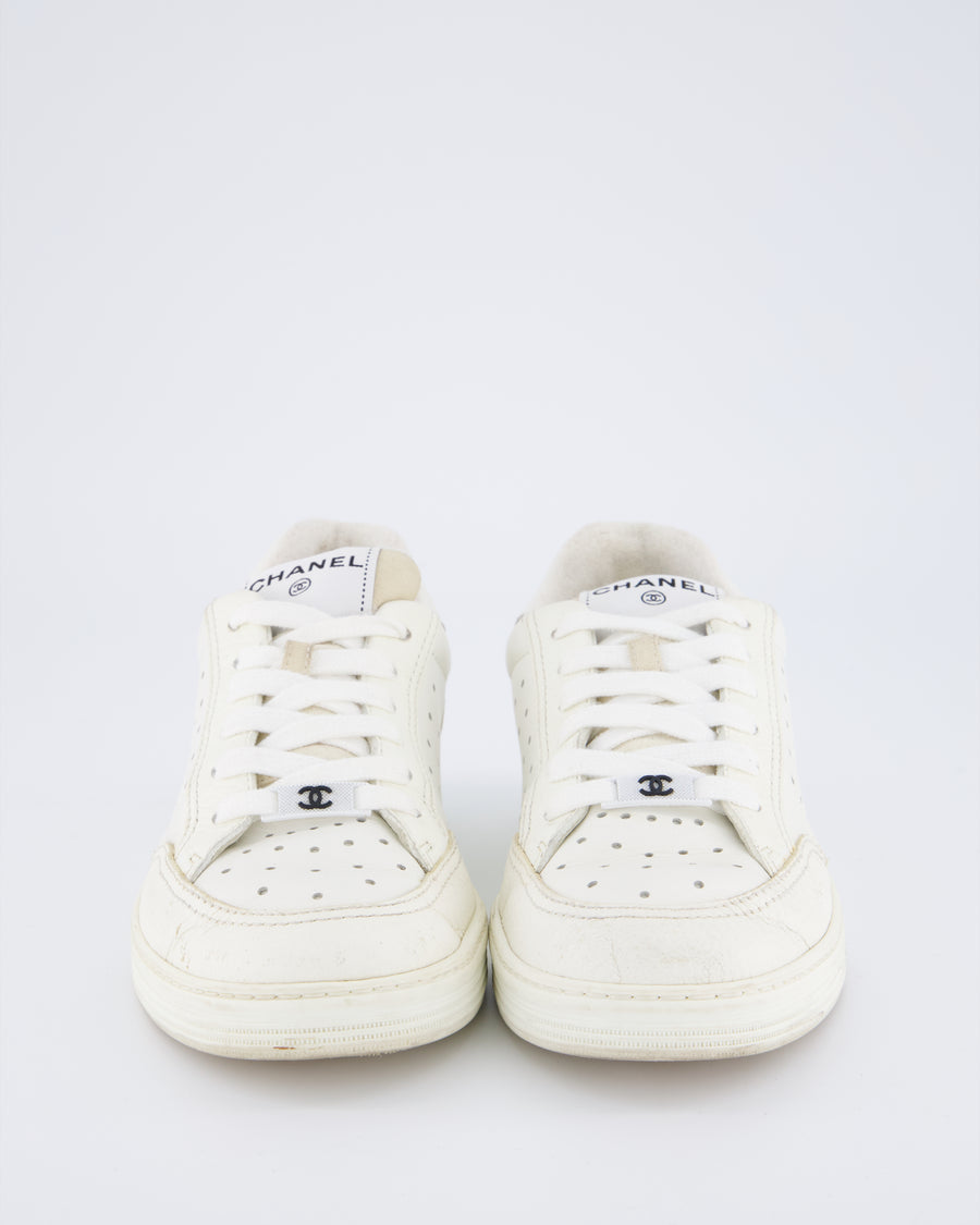 Chanel White CC Leather Sneakers with Logo Detail Size EU 37