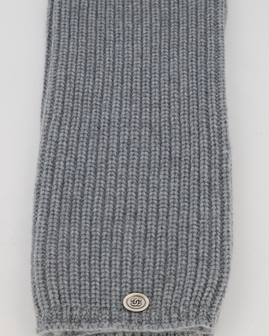 Chanel Grey Cashmere Leg Warmers with CC Logo Plaque