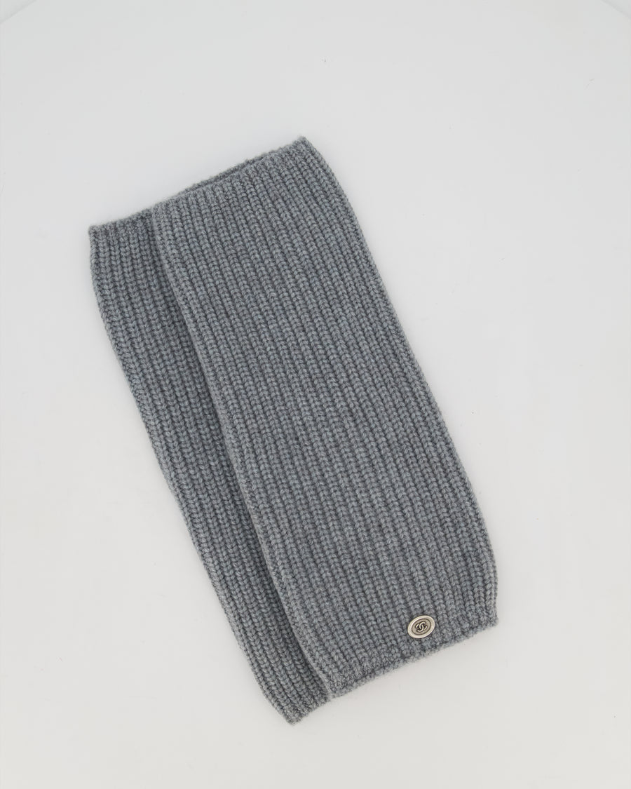 Chanel Grey Cashmere Leg Warmers with CC Logo Plaque