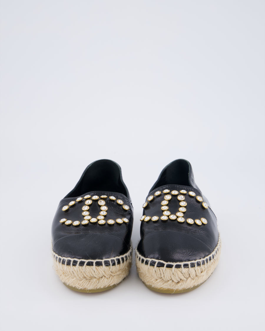 Chanel Patent Leather Espadrilles with Diamante Embellished CC Logo Size EU 36