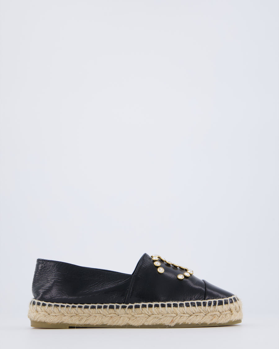 Chanel Patent Leather Espadrilles with Diamante Embellished CC Logo Size EU 36