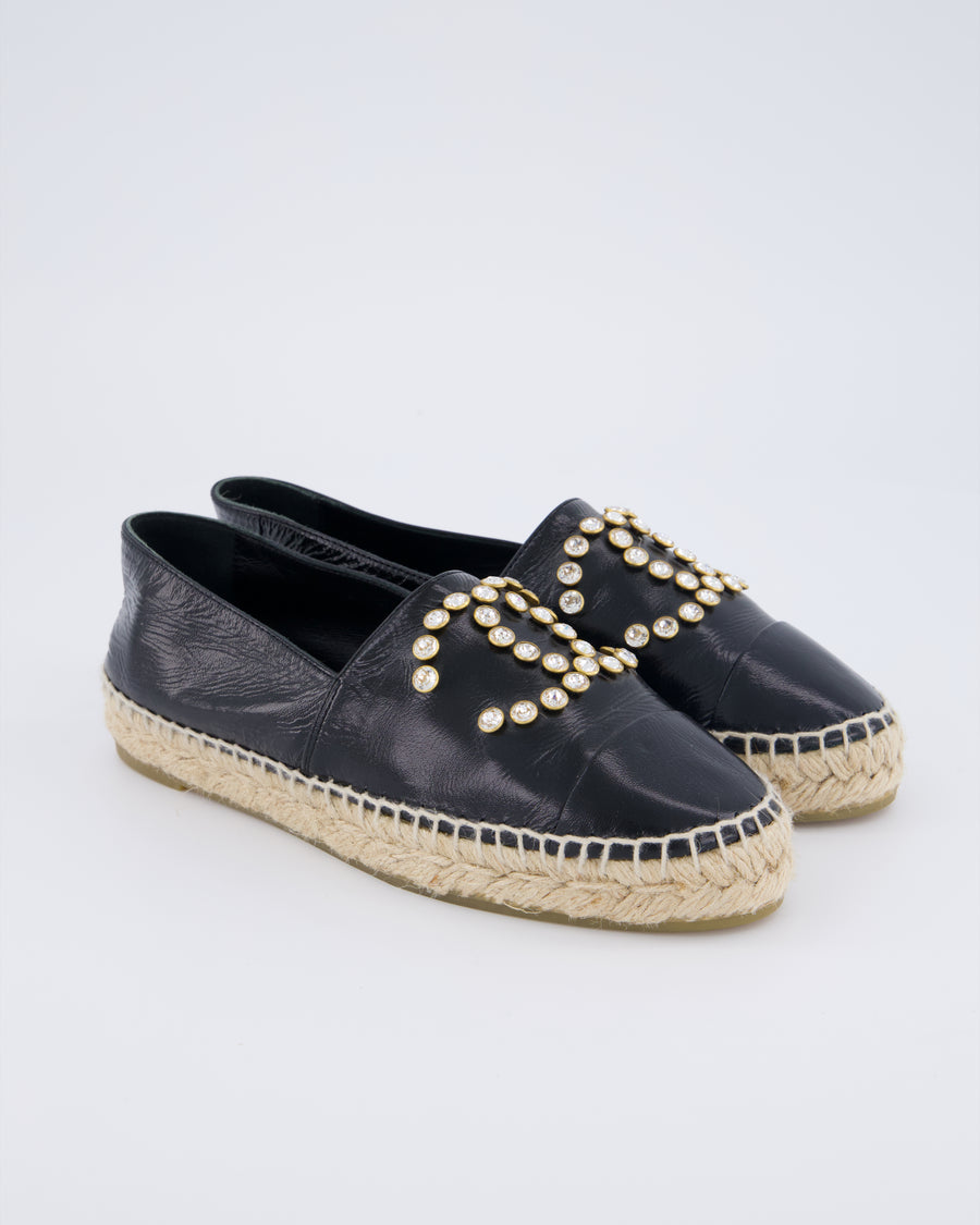 Chanel Patent Leather Espadrilles with Diamante Embellished CC Logo Size EU 36