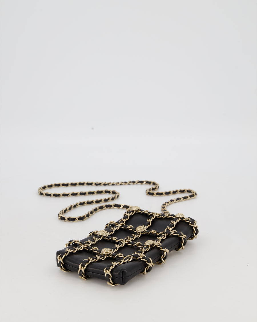 Chanel Tech Me Out Medallion Clutch with Chain in Black Lambskin Leather with Gold Hardware