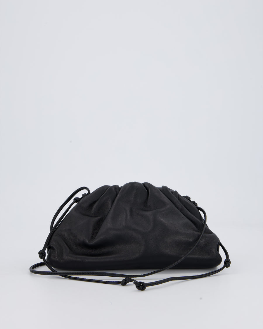 Bottega Veneta Mini Pouch Bag in Black Calfskin Leather with Silver Hardware