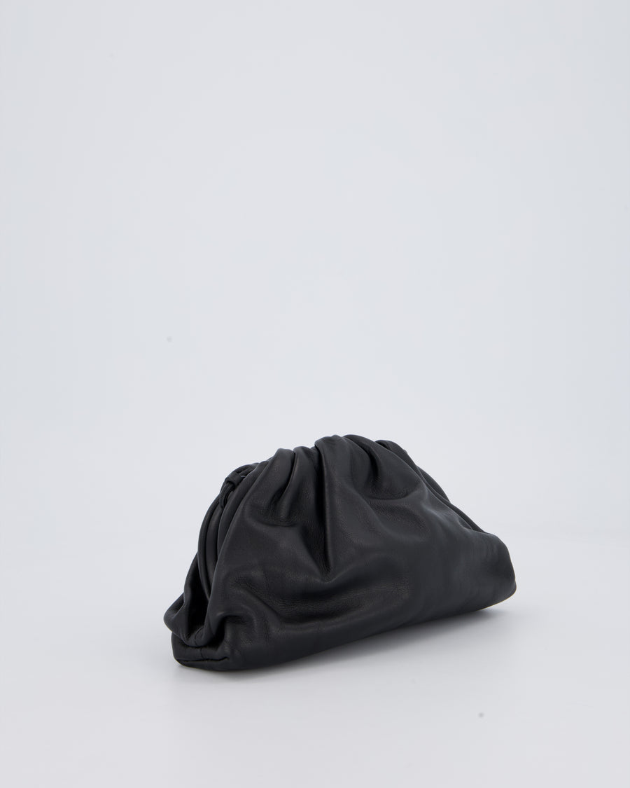 Bottega Veneta Mini Pouch Bag in Black Calfskin Leather with Silver Hardware