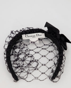 Christian Dior Black Headband with Satin Bow and Face Veil