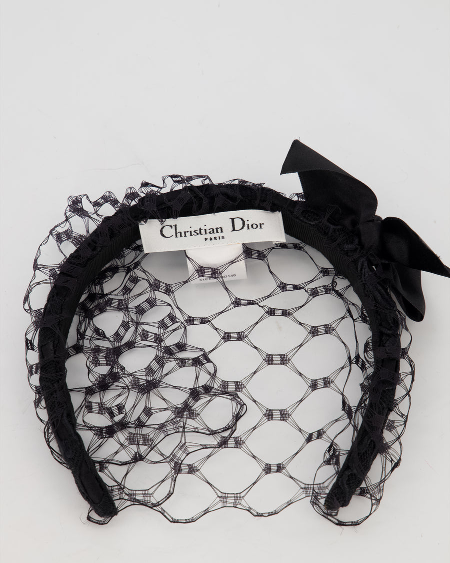 Christian Dior Black Headband with Satin Bow and Face Veil
