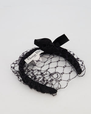 Christian Dior Black Headband with Satin Bow and Face Veil